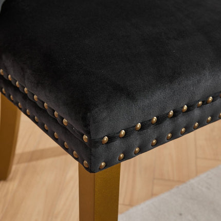 Set of Two Black and Gold Tufted Velvet Dining Side Chairs