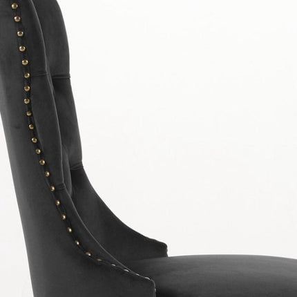 Set of Two Black and Gold Tufted Velvet Dining Side Chairs