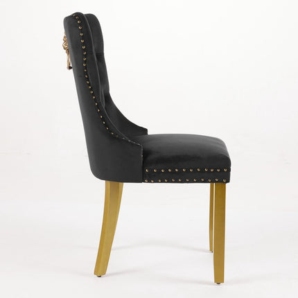 Set of Two Black and Gold Tufted Velvet Dining Side Chairs