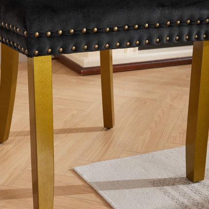 Set of Two Black and Gold Tufted Velvet Dining Side Chairs