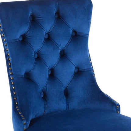 Set of Two Blue and Gold Tufted Velvet Dining Side Chairs