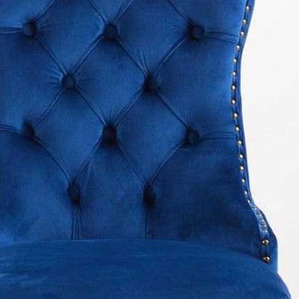 Set of Two Blue and Gold Tufted Velvet Dining Side Chairs