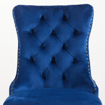 Set of Two Blue and Gold Tufted Velvet Dining Side Chairs