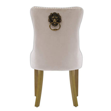 Set of Two Beige and Gold Tufted Velvet Dining Side Chairs