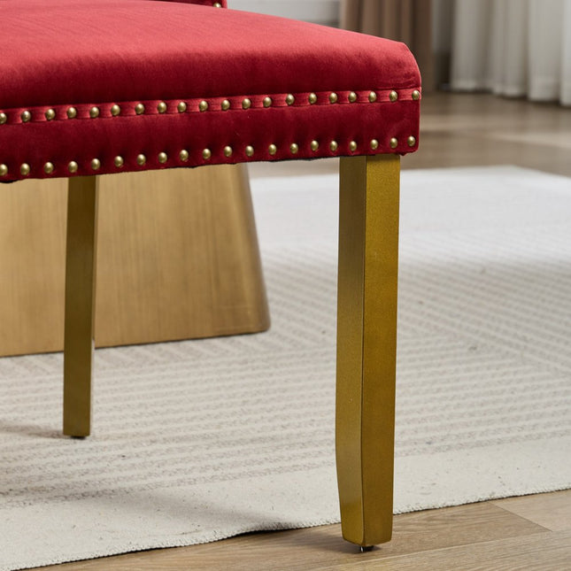 Set of Two Red and Gold Tufted Velvet And Solid Wood Dining Side Chairs HomeRoots