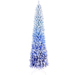 7' Blue And White Pre Lit Slender Flocked Fir Christmas Tree