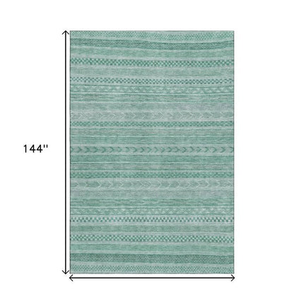9' X 12' Turquoise And Teal Striped Washable Area Rug With UV Protection HomeRoots