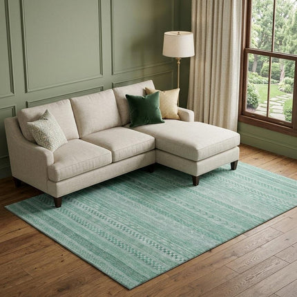 9' X 12' Turquoise And Teal Striped Washable Area Rug With UV Protection HomeRoots