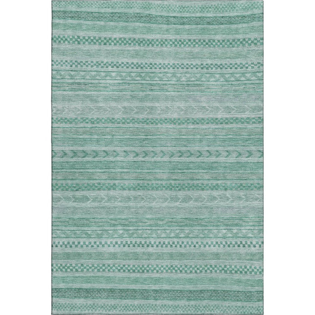 9' X 12' Turquoise And Teal Striped Washable Area Rug With UV Protection