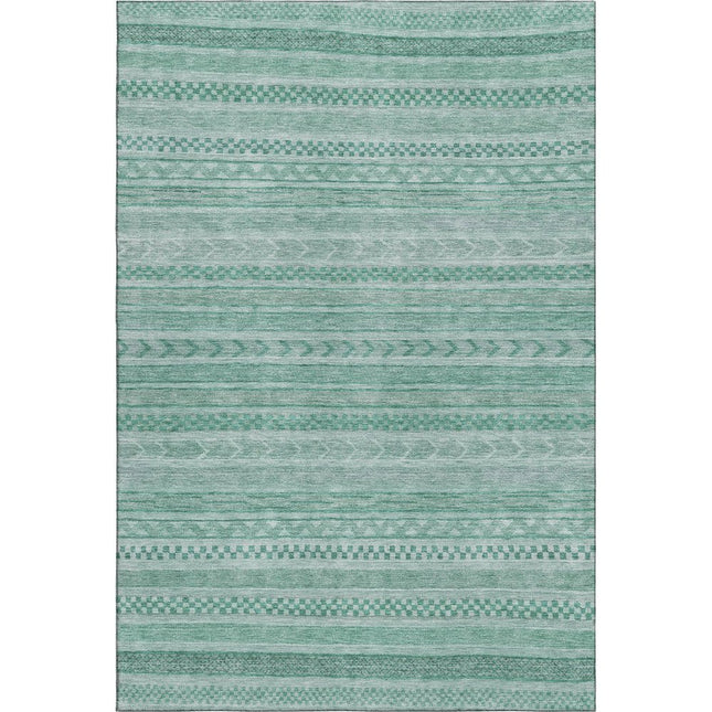 9' X 12' Turquoise And Teal Striped Washable Area Rug With UV Protection HomeRoots