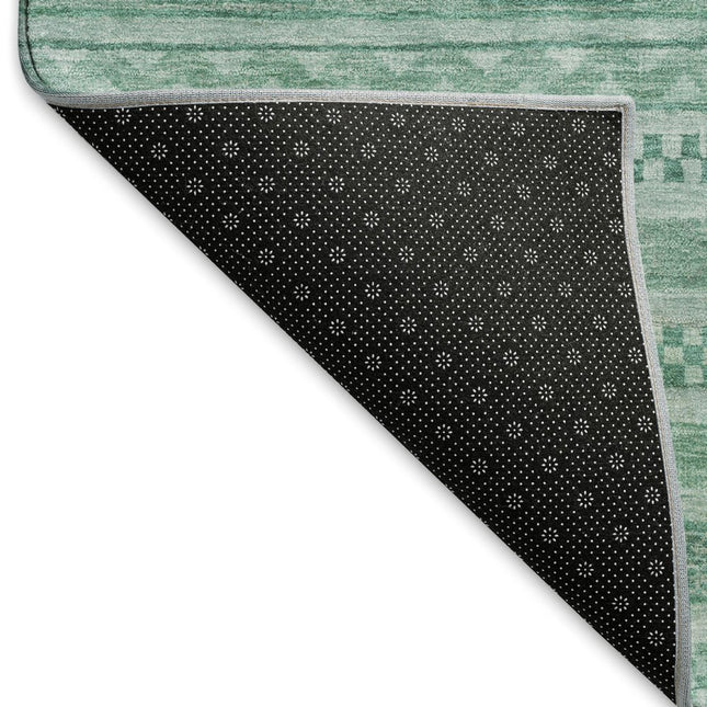 9' X 12' Turquoise And Teal Striped Washable Area Rug With UV Protection