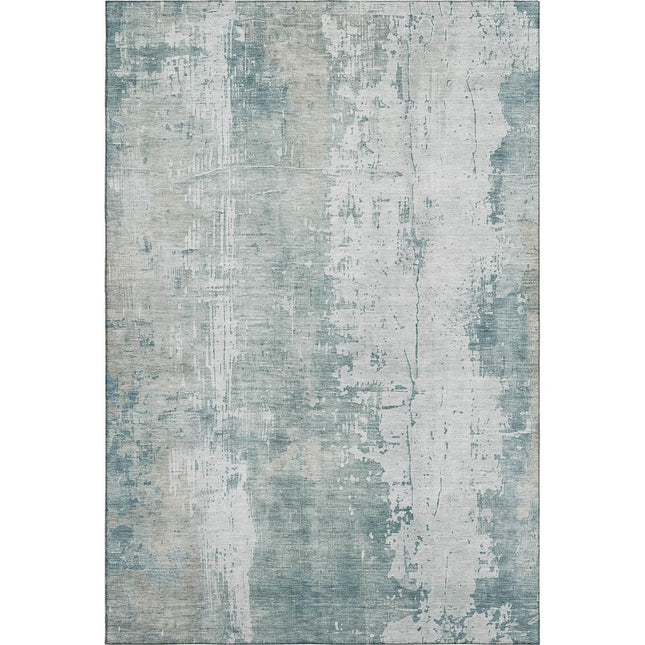 9' X 12' Turquoise And Ivory Abstract Washable Area Rug With UV Protection