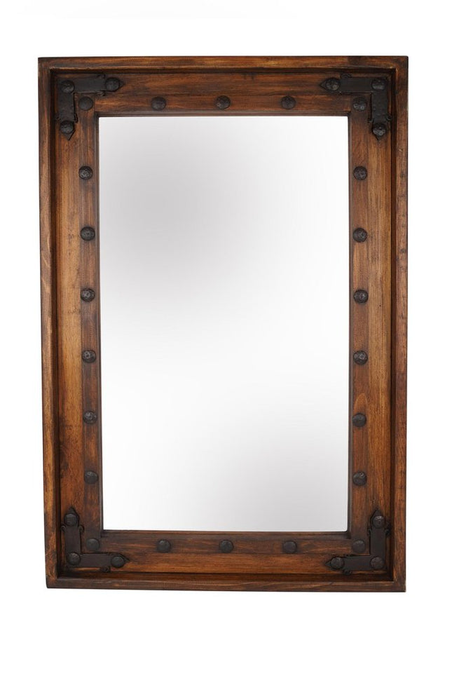 35" Brown Solid Wood Rustic Framed Accent Mirror HomeRoots