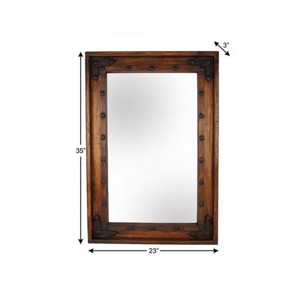 35" Brown Solid Wood Rustic Framed Accent Mirror HomeRoots