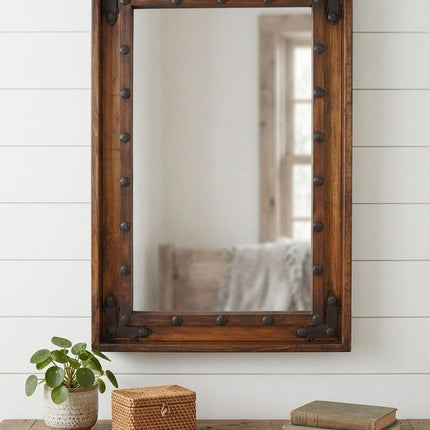 35" Brown Solid Wood Rustic Framed Accent Mirror HomeRoots
