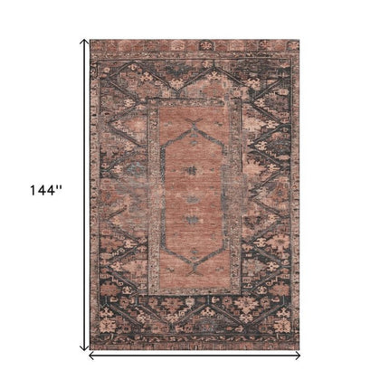 9' X 12' Terra Cotta And Charcoal Oriental Washable Area Rug With UV Protection HomeRoots