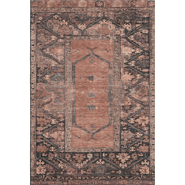 9' X 12' Terra Cotta And Charcoal Oriental Washable Area Rug With UV Protection HomeRoots