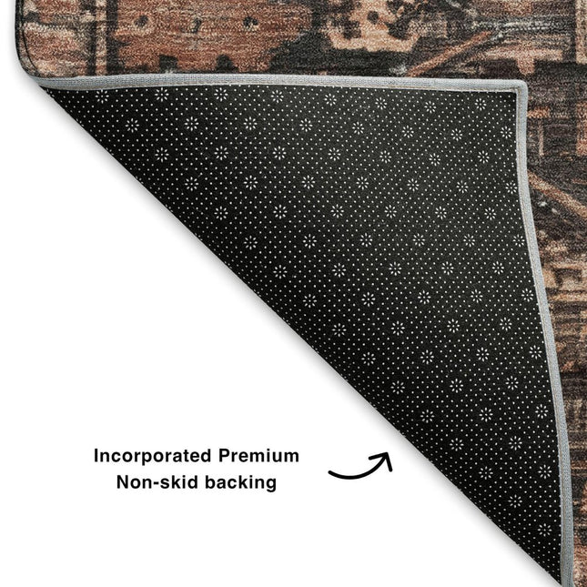 9' X 12' Terra Cotta And Charcoal Oriental Washable Area Rug With UV Protection