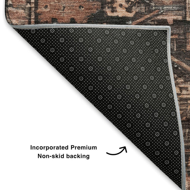 9' X 12' Terra Cotta And Charcoal Oriental Washable Area Rug With UV Protection HomeRoots