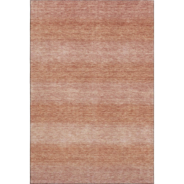 9' X 12' Terra Cotta And Peach Striped Washable Area Rug With UV Protection