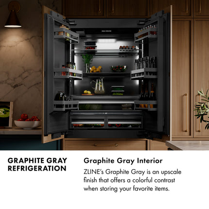 ZLINE Autograph Edition 30 in. 16.1 cu. ft. Panel Ready Built-In Bottom Freezer Refrigerator with Water Dispenser and Ice Maker with Graphite Gray Interior and Champagne Bronze Accents (GRBIVZ-30-CB)