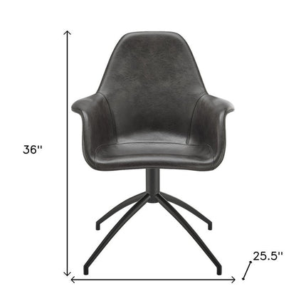 Gray and Black Faux Leather Swivel Dining Arm Chair