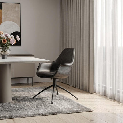 Gray and Black Faux Leather Swivel Dining Arm Chair