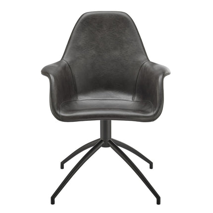 Gray and Black Faux Leather Swivel Dining Arm Chair