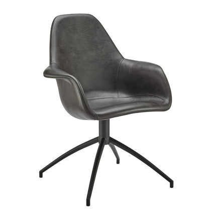 Gray and Black Faux Leather Swivel Dining Arm Chair