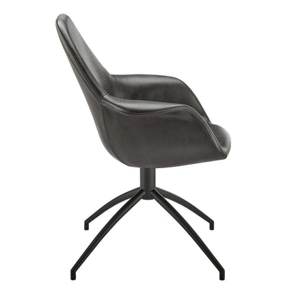 Gray and Black Faux Leather Swivel Dining Arm Chair