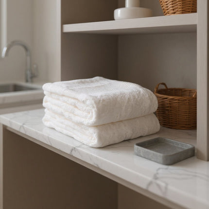 Set of Two White Turkish Cotton 13" X 13" Quick Dry Terry Cloth Washcloths HomeRoots