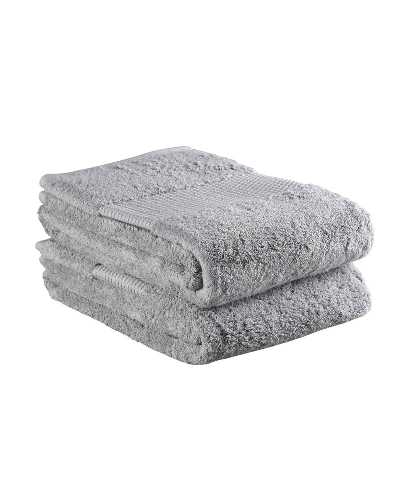 Set of Two Light Gray Cotton 16" X 30" Quick Dry Terry Cloth Hand Towels