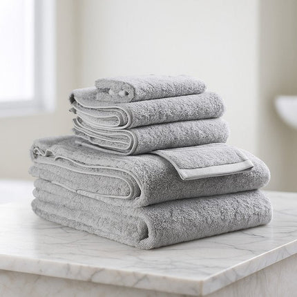 Set of Six Light Gray Cotton Quick Dry Terry Cloth Towels HomeRoots