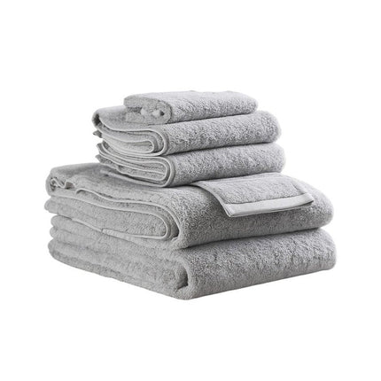 Set of Six Light Gray Cotton Quick Dry Terry Cloth Towels HomeRoots