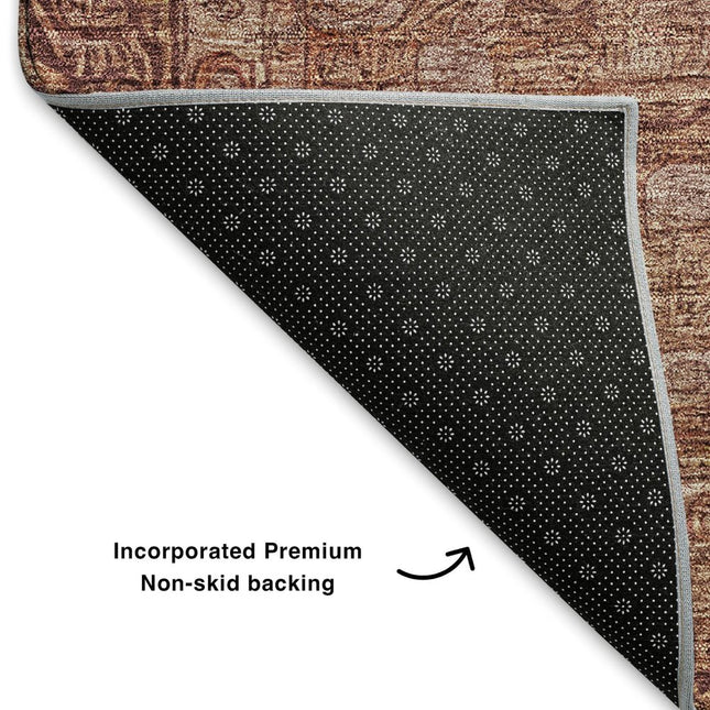 9' X 12' Terra Cotta And Rust Oriental Washable Area Rug With UV Protection