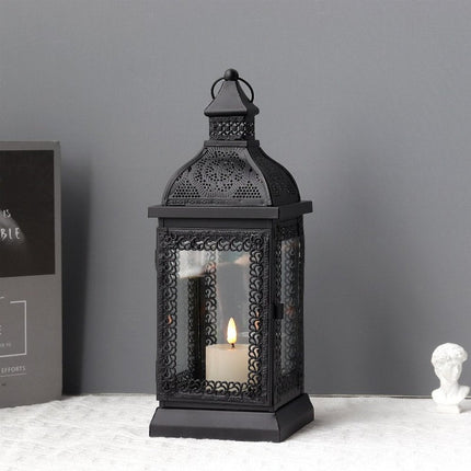 13" Clear And Black Glass And Metal Tabletop Lantern Candle Holder HomeRoots