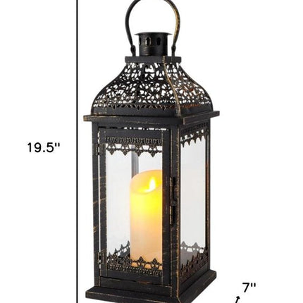 Set of Two Clear And Black Glass And Metal Tabletop Lantern Candle Holders HomeRoots