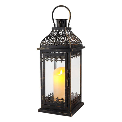 Set of Two Clear And Black Glass And Metal Tabletop Lantern Candle Holders HomeRoots