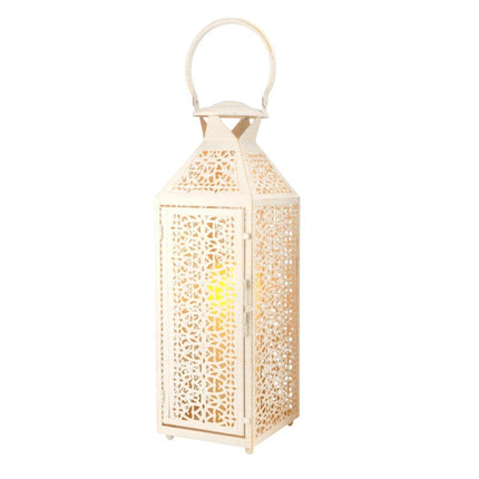 Set of Two White Filigree Metal Tabletop Lantern Candle Holders HomeRoots