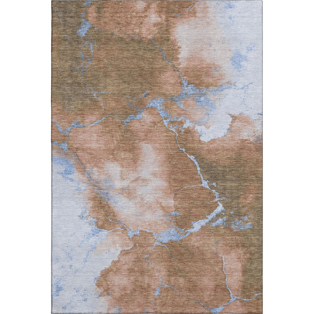 9' X 12' Terra Cotta And Blue Abstract Washable Area Rug With UV Protection HomeRoots