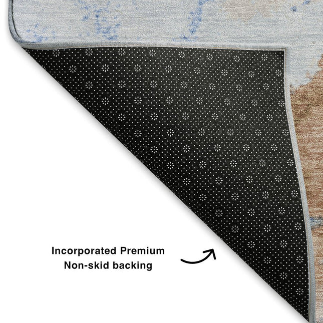 9' X 12' Terra Cotta And Blue Abstract Washable Area Rug With UV Protection HomeRoots