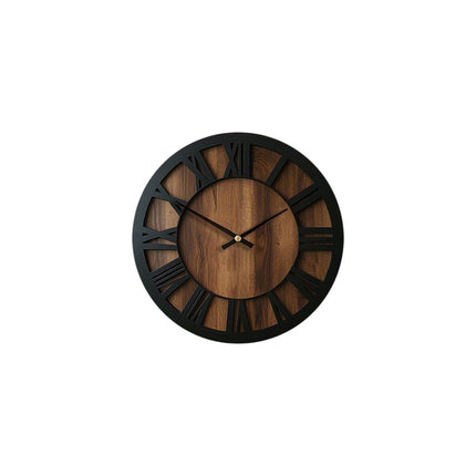 14" Black And Brown Solid Wood Silent Analog Round Wall Clock HomeRoots