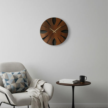 14" Brown Silent Analog Abstract Round Wall Clock HomeRoots