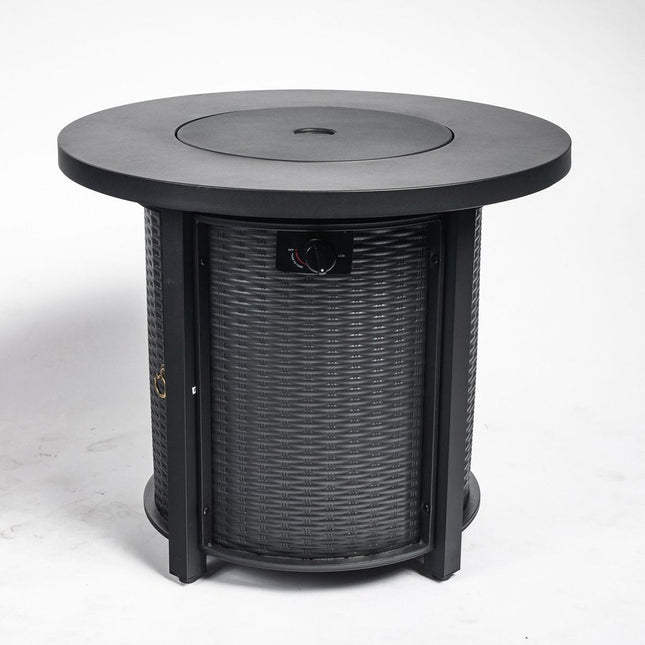 50000 BTU 30" Black Steel Propane Round Fire Pit HomeRoots