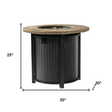 50000 BTU 30" Black And Brown Steel Propane Round Fire Pit HomeRoots