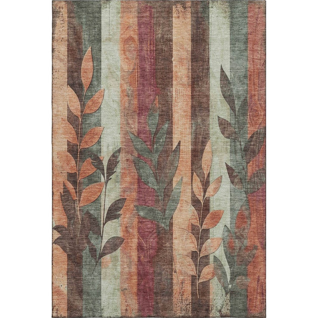 9' X 12' Terra Cotta And Sage Floral Washable Area Rug With UV Protection HomeRoots