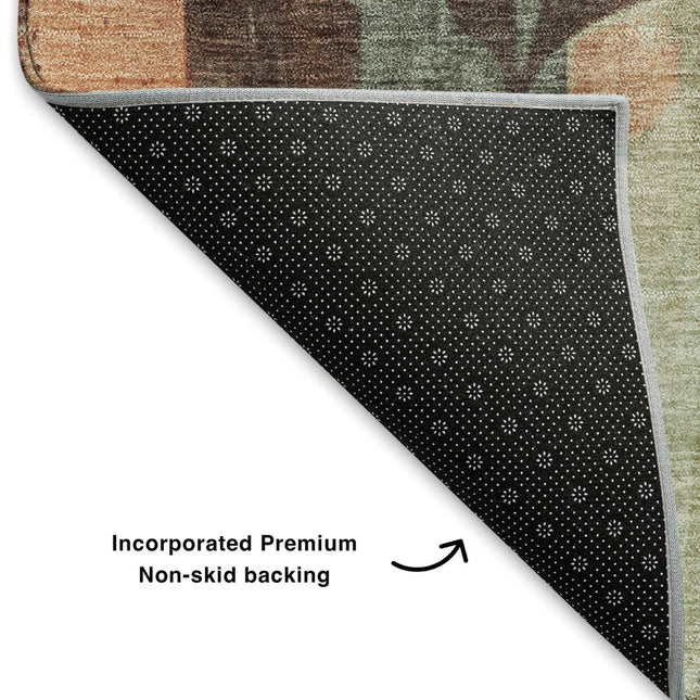 9' X 12' Terra Cotta And Sage Floral Washable Area Rug With UV Protection