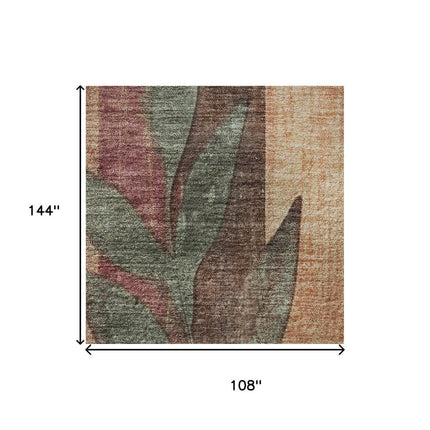 9' X 12' Terra Cotta And Sage Floral Washable Area Rug With UV Protection HomeRoots