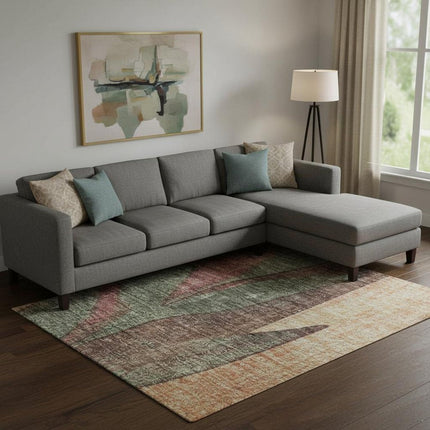 9' X 12' Terra Cotta And Sage Floral Washable Area Rug With UV Protection HomeRoots
