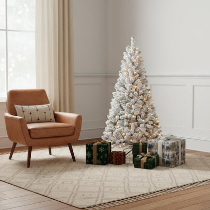 5' Pre Lit Full Flocked Spruce Christmas Tree HomeRoots
